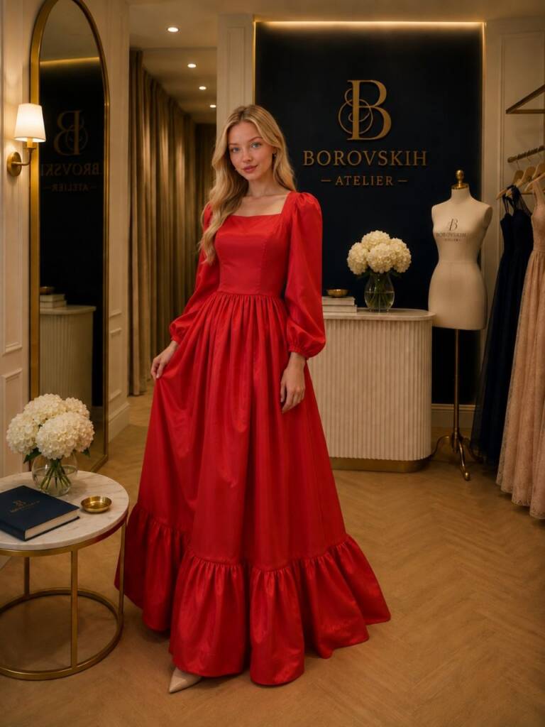 Sculpted Taffeta Evening Gown