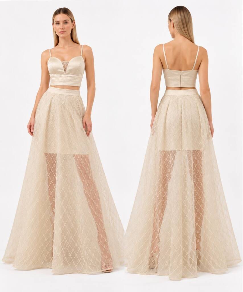 Silk Draped Top and Structured Organza Skirt