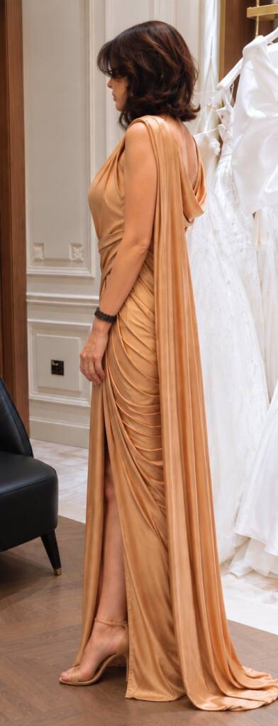 Draped silk gown shortened with a defined waist