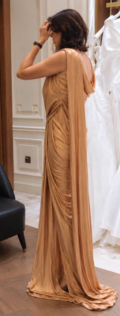 Draped silk gown too long and loose at the waist