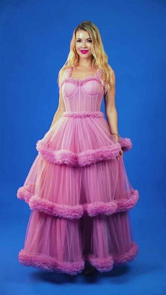 Candy Girl tiered pink tulle corset gown